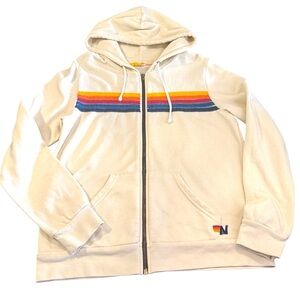 Aviator Nation - Cream Hoodie with Vibrant Stripes - Size: Large